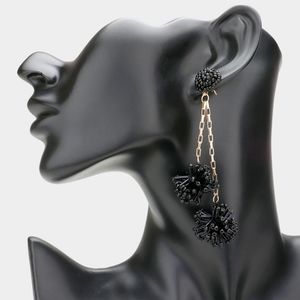 Black Double Beaded Balls Dangle Earrings Jewelry Fashion Accessories